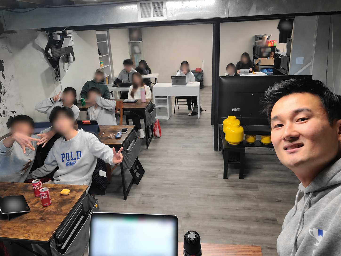 Eric with his Michigan SAT class in March 2025, with student faces and identifying details obscured